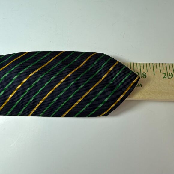 Vintage The Crawford Navy Green Gold Diagonal Striped Dakron/Silk Tie - Picture 8 of 8